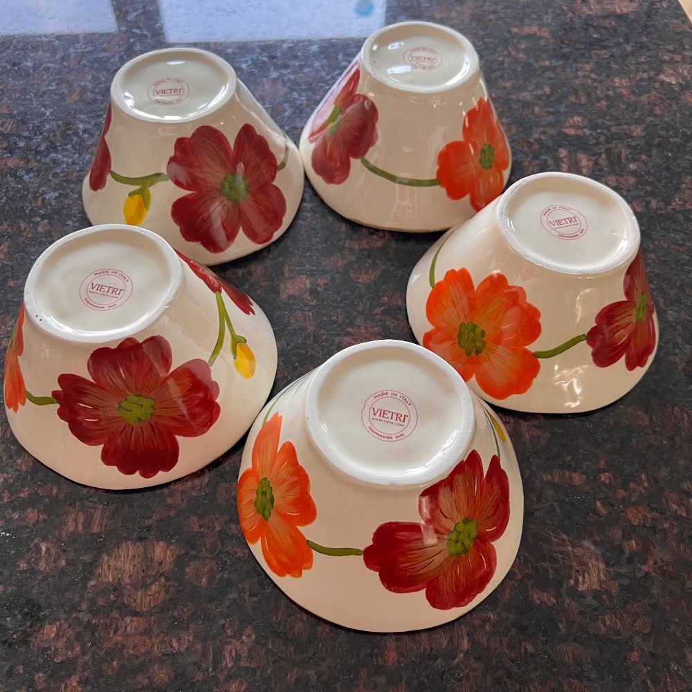 Vietri Italy Hand-Painted Lastra POPPY Serving Bowls.